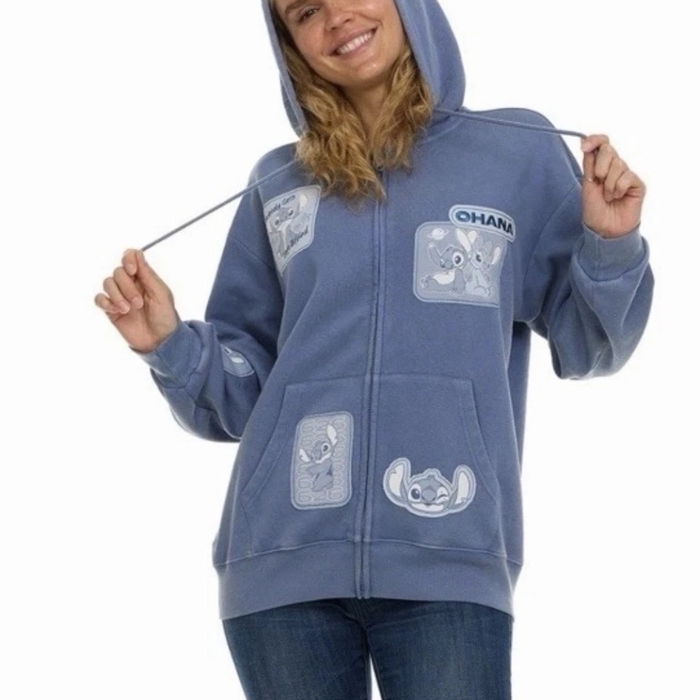 NWT Disney Blue Stitch Patch Zip Hoodie - Picture 4 of 10